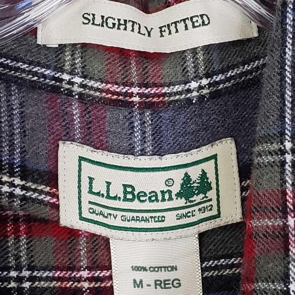 LL Bean Shirt Mens Size M Medium Gray Red Plaid Flannel LS Button Down LS - Picture 6 of 8